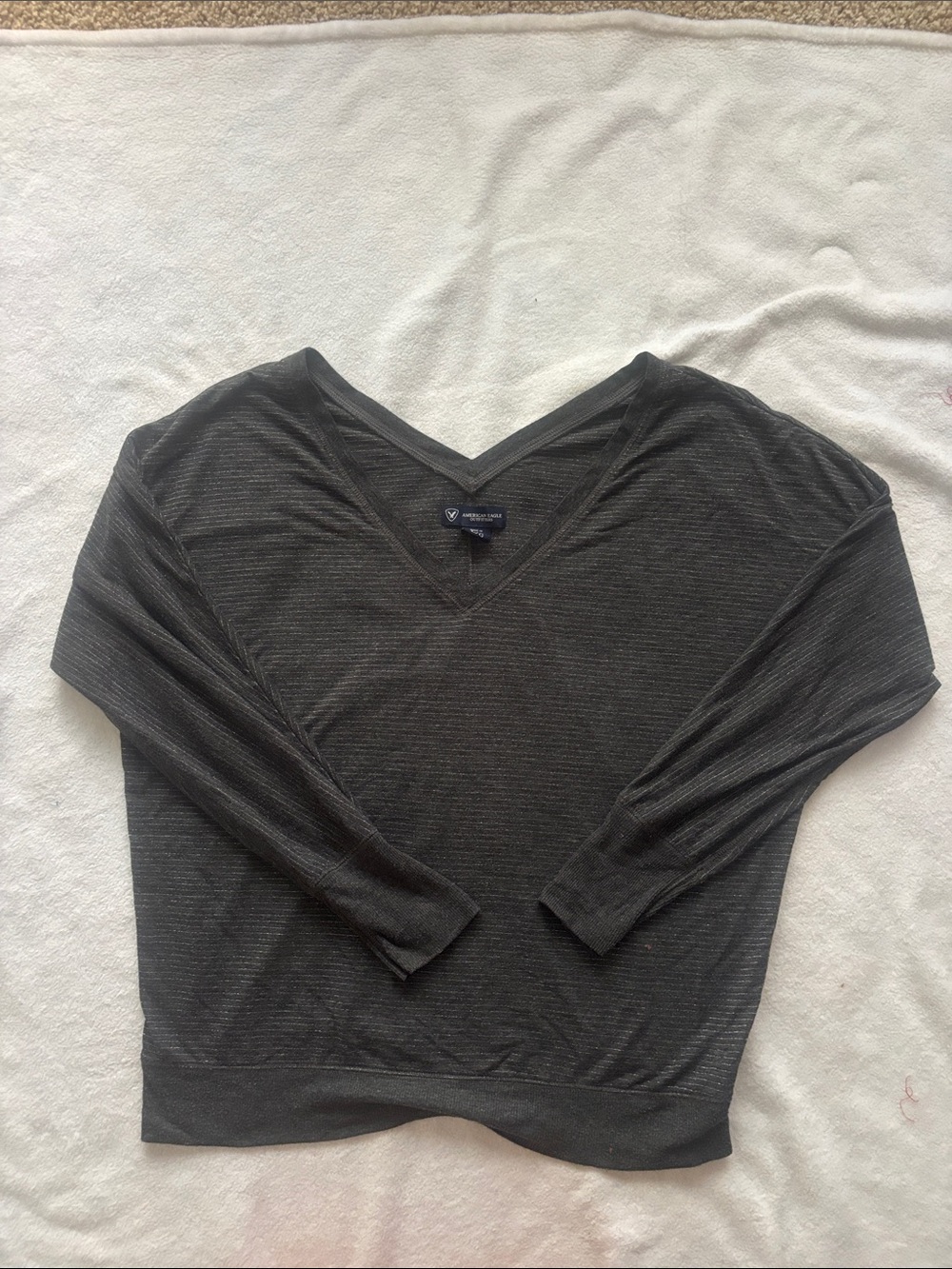 American Eagle Outfitters Charcoal V-Neck Long Sleeve Top